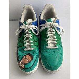 Boondocks Custom Painted Nike Shoes Size 9.5 Preowned Air Force 1 Blue Green